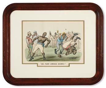 (RACISM.) CURRIER AND IVES. Group of 7 chromolithographs in Currier and Ives series of stereotypical images of blacks in ridiculous and